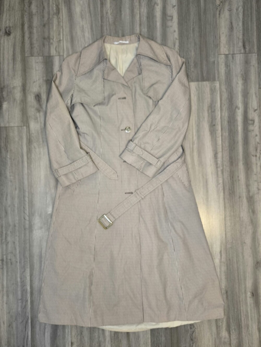Classic Beige Pinstripe Trench Dress